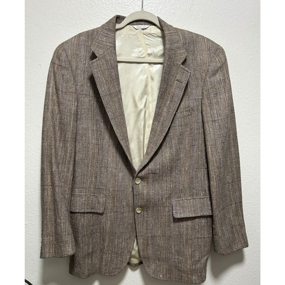 CHAPS Ralph Lauren VTG Preppy Beige Tweed 2-Button Blazer Est Size 44/XL? - Picture 1 of 7